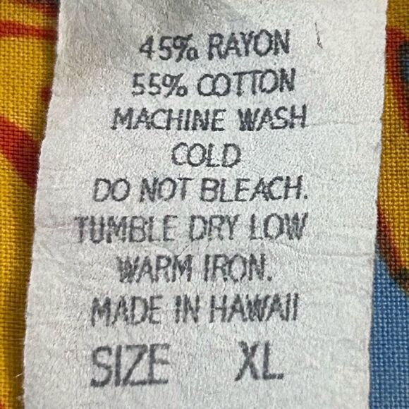 Vtg 90s UTY Apparel Hawaiian Shirt Mens XL Blue Yellow Button Front Short Sleeve - Picture 14 of 14